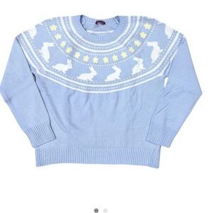 Vince Camuto Pale Blue Scoop-Neck Festive Bunny Yoke Sweater